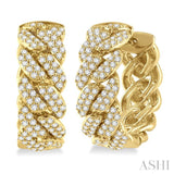 3/4 Ctw Round Cut Diamond Cuban Link Hoop Earrings in 14K Yellow Gold