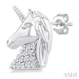 1/10 Ctw Petite Unicorn Round Cut Diamond Cut Fashion Stud Earrings in 10K White Gold
