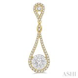 1.00 ctw Loop Dangler Round Cut Diamond Lovebright Hanging Earrings in 14K Yellow and White Gold