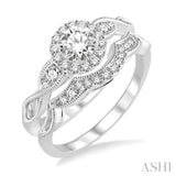 1/2 ctw Diamond Wedding Set with 1/2 ctw Round Cut Engagement Ring and 1/10 ctw Wedding Band in 14K White Gold