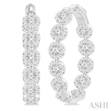 4 1/5 Ctw Circular Link Lovebright In-Out Round Cut Diamond Hoop Earrings in 14K White Gold