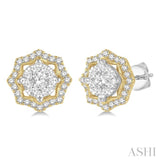 3/4 Ctw Star Lattice Lovebright Round Cut Diamond Earrings in 14K White and Yellow Gold