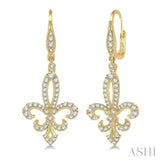 3/4 ctw Fleur De Lis Round Cut Diamond Hanging Earrings in 14K Yellow Gold