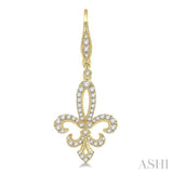 3/4 ctw Fleur De Lis Round Cut Diamond Hanging Earrings in 14K Yellow Gold