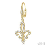 3/4 ctw Fleur De Lis Round Cut Diamond Hanging Earrings in 14K Yellow Gold