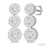 1 Ctw Hanging Triple Mount Lovebright Round Cut Diamond Earrings in 14K White Gold