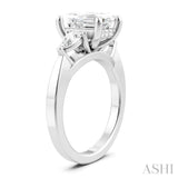 1/2 Ctw Tri-Mount Emerald Shape Center Pear and Round Cut Diamond Semi-Mount Engagement Ring in 14K White Gold