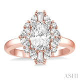 5/8 Ctw Marquise Shape Oval, Baguette and Round Cut Diamond Semi-Mount Engagement Ring in 14K Rose and White Gold