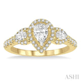 5/8 Ctw Pear Shape Past, Present & Future Round Cut Diamond Semi-Mount Engagement Ring in 14K Yellow and White Gold