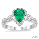 7x5 MM Pear Shape Emerald and 1/2 ctw Diamond Precious Ring in 14K White Gold