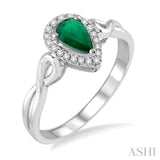 6x4 MM Pear Shape Emerald and 1/10 ctw Round Cut Diamond Ring in 10K White Gold