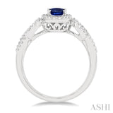 7x5 MM Oval Cut Sapphire and 1/5 ctw Twisted Split Shank Round Cut Diamond Precious Ring in 14K White Gold