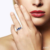 6X4&5x3 MM Oval Shape Triple Sapphire Precious Stone and 1/4 ctw Round Cut Diamond Ring in 14K White Gold