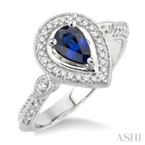 6x4 MM Pear Shape Sapphire and 1/6 ctw Round Cut Diamond Ring in 14K White Gold