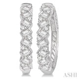 1 ctw Zigzag Baguette and Round Cut Diamond Hoop Earring in 14K White Gold