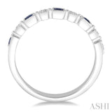 2 MM Princess Shape Sapphire and 1/50 ctw Round Diamond Precious Stone Wedding Band in 14K White Gold