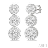 1/2 Ctw Hanging Triple Mount Lovebright Round Cut Diamond Earrings in 14K White Gold