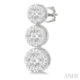 1/2 Ctw Hanging Triple Mount Lovebright Round Cut Diamond Earrings in 14K White Gold