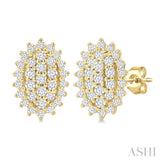 1/5 Ctw Petite Oval Shape Round Cut Diamond Cluster Fashion Stud Earrings in 10K Yellow Gold