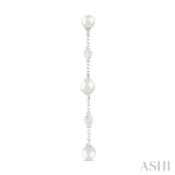 4 MM Round Shape Cultured Pearls and 1/20 Ctw Round Cut Diamond Station Long Earring in 14K White Gold