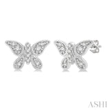 1/10 Ctw Petite Milgrain Butterfly Round Cut Diamond Fashion Stud Earrings in 10K White Gold