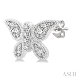 1/10 Ctw Petite Milgrain Butterfly Round Cut Diamond Fashion Stud Earrings in 10K White Gold