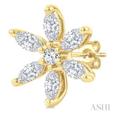 3/8 Ctw Floral Motif Marquise and Round Cut Diamond Fashion Stud Earrings in 14K Yellow Gold