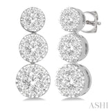 3/4 Ctw Hanging Triple Mount Lovebright Round Cut Diamond Earrings in 14K White Gold