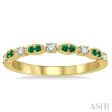 1.35 MM Emerald and 1/6 ctw Round Cut Diamond Precious Stone Wedding Band in 14K Yellow Gold