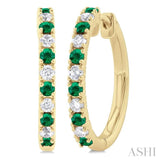 1.80 MM Round Shape Emerald and 1/4 Ctw Round Cut Diamond Precious Hoop Earrings in 10K Yellow Gold