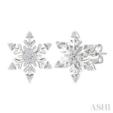 1/10 Ctw Petite Snowflake Round Cut Diamond Halo Fashion Stud Earrings in 10K White Gold
