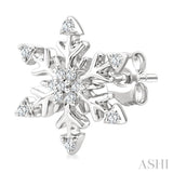 1/10 Ctw Petite Snowflake Round Cut Diamond Halo Fashion Stud Earrings in 10K White Gold