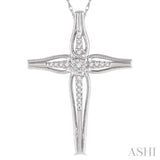 1/10 Ctw Round Cut Diamond Cross Charm Fashion Pendant With Chain in 10K White Gold