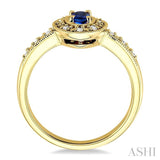 5x3 MM oval cut Sapphire and 1/10 Ctw Single Cut Diamond Ring in 14K Yellow Gold.