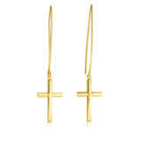14K Yellow Gold Polished Small Cross Thread Through Drop Earring