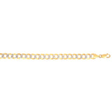 14K Yellow Gold 12.18mm White Pave Curb 8.75 Chain Bracelet with Lobster Lock