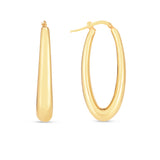 14K Yellow Gold Elongated Oval Hoop Earrings with Hinged Clasp