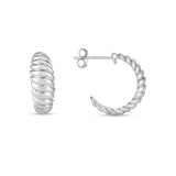 Silver Polished Twist Hoop Earrings with Push Back Closure. Rhodium Plated.