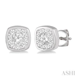3/4 Ctw Cushion Shape Round Cut Diamond Lovebright Bezel Stud Earrings in 14K White Gold