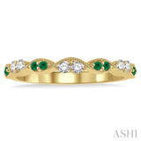 1.35 MM Round Cut Emerald and 1/5 Ctw Round Cut Diamond Precious Half Eternity Wedding Band in 14K Yellow Gold