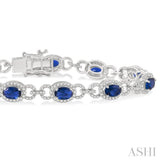 6x4 MM Oval Cut Sapphire and 1 3/4 Ctw Round Cut Diamond Precious Bracelet in 14K White Gold