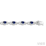 6x4 MM Oval Cut Sapphire and 1 3/4 Ctw Round Cut Diamond Precious Bracelet in 14K White Gold