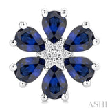 4X3 MM Floral Blossom Pear Cut Sapphire and 1/20 Ctw Round Cut Diamond Precious Stud Earrings in 14K White Gold