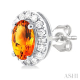 5x3 MM Oval Shape Citrine and 1/8 Ctw Single Cut Diamond Halo Semi-Precious Stud Earrings in 10K White Gold