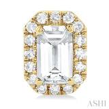 5x3 MM Octagonal Shape White Topaz and 1/8 Ctw Single Cut Diamond Halo Semi-Precious Stud Earrings in 14K Yellow Gold