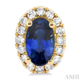 5x3 MM Oval Shape Sapphire and 1/8 Ctw Single Cut Diamond Halo Precious Stud Earrings in 10K Yellow Gold
