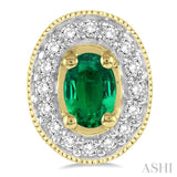 5x3 MM Oval Cut Emerald and 1/4 Ctw Round Cut Diamond Earrings in 14K Yellow Gold