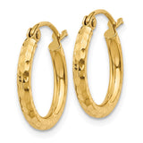 14k 2x15mm Diamond-cut Round Tube Hoop Earrings