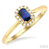 5x3 MM Octagonal Shape Sapphire and 1/20 Ctw Round Cut Diamond Halo Precious Ring in 10K Yellow Gold