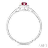 5x3 MM Pear Shape Ruby and 1/20 Ctw Round Cut Diamond Halo Precious Ring in 10K White Gold